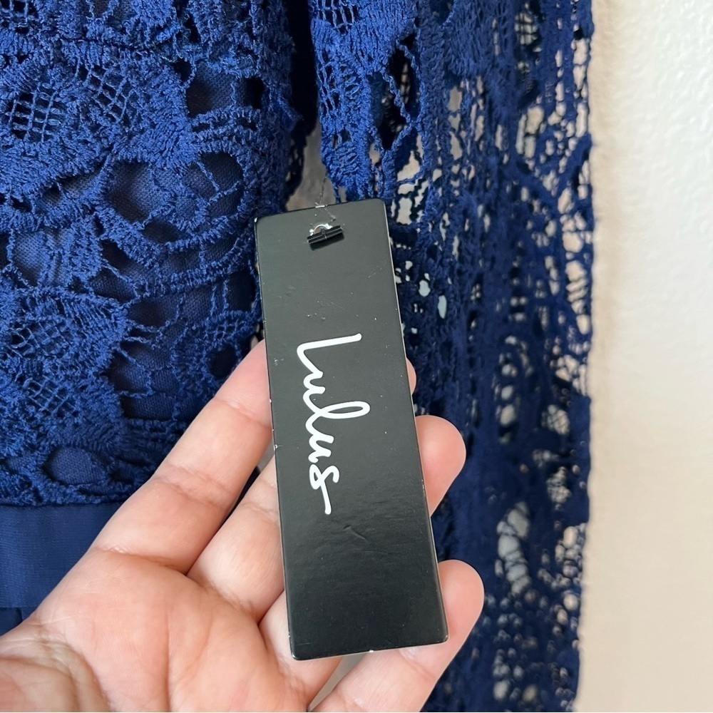 NWT Lulu's Navy Blue Awaken My Love Long Sleeve Lace Maxi Dress- Size M - Picture 5 of 14